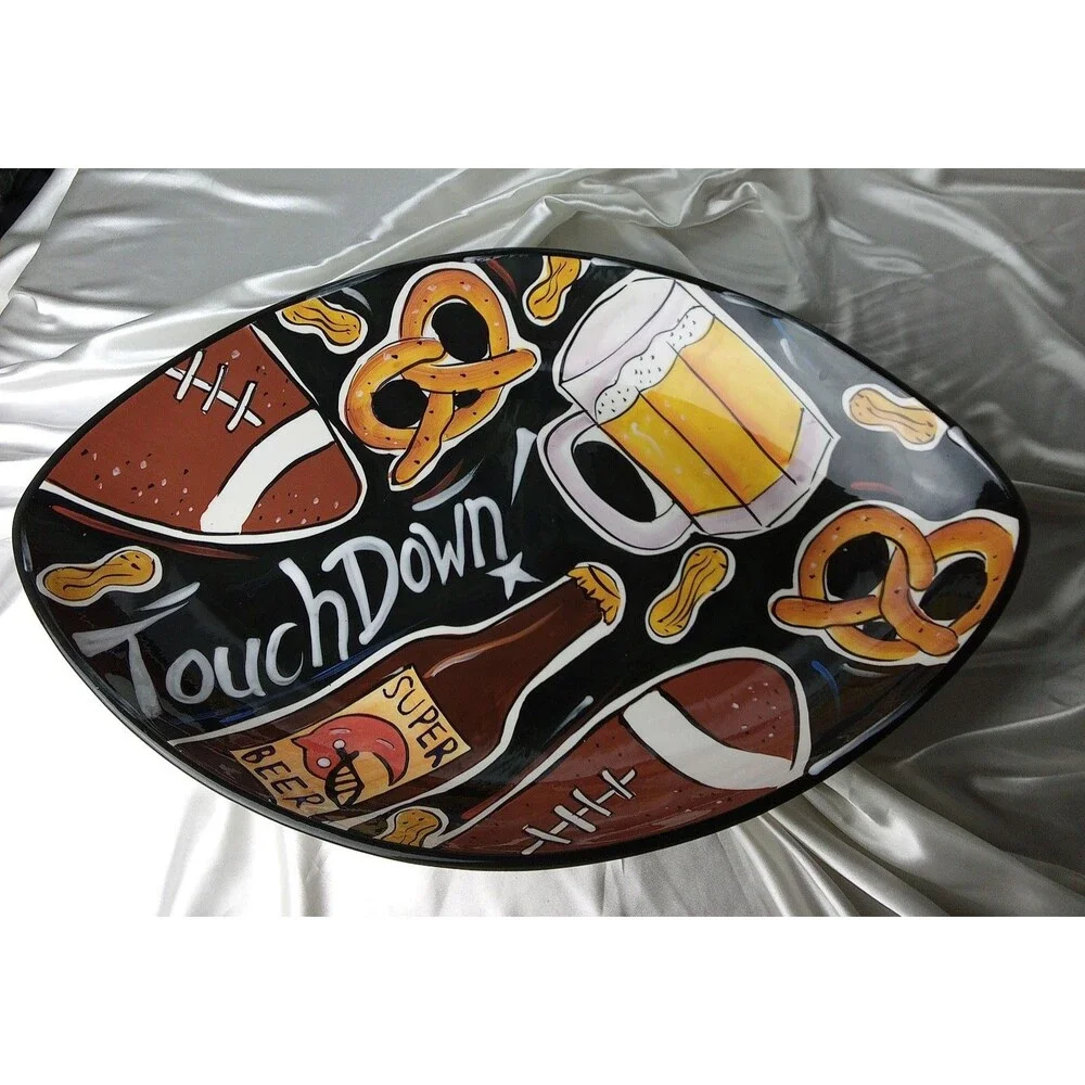 STONELITE CLAY ART TOUCHDOWN CERAMIC FOOTBALL SERVING PLATTER 19''